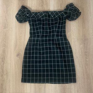 N12H Plaid Off-Shoulder Dress